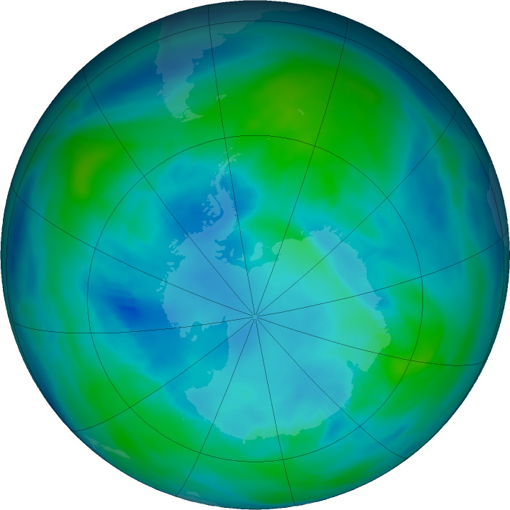 Antarctic ozone map for April 2017